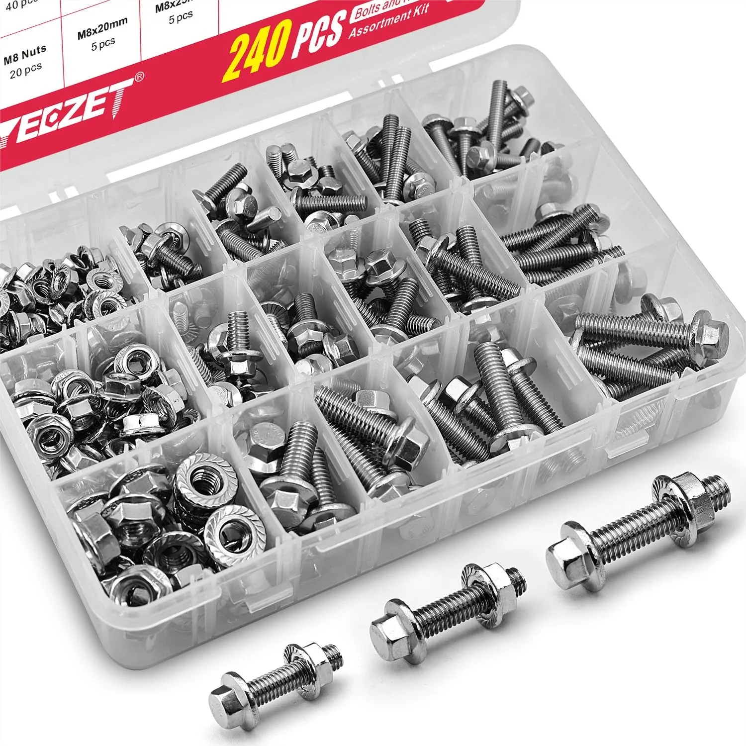240PCS M5 M6 M8 Metric Flanged Bolts and Nuts Kit, Stainless Steel 304 Hex Screws, 14 Sizes
240PCS M5 M6 M8 Metric Flanged Bolts and Nuts Kit, Stainless Steel 304 Hex Screws, 14 Sizes