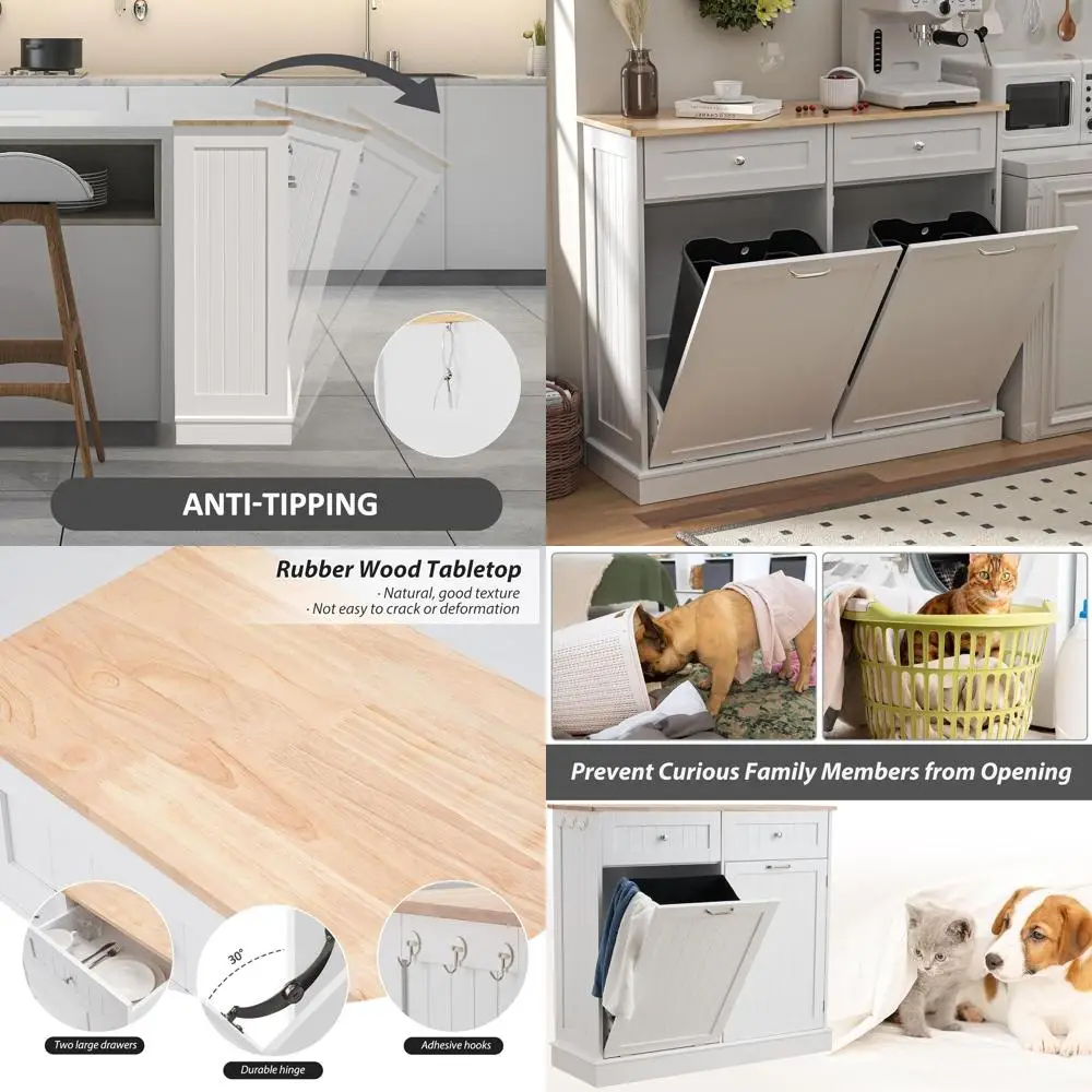 Kitchen Waste Bin Cabinet with Laundry Hamper, 26 Gallon Pet-Proof Trash Can for Living Room, White
Kitchen Waste Bin Cabinet with Laundry Hamper, 26 Gallon Pet-Proof Trash Can for Living Room, White