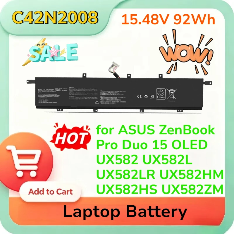 C42N2008 15.48V 92Wh Laptop Battery Replacement for ASUS ZenBook Pro Duo 15 OLED UX582 UX582L UX582LR UX582HM UX582HS UX582ZM
C42N2008 15.48V 92Wh Laptop Battery Replacement for ASUS ZenBook Pro Duo 15 OLED UX582 UX582L UX582LR UX582HM UX582HS UX582ZM
