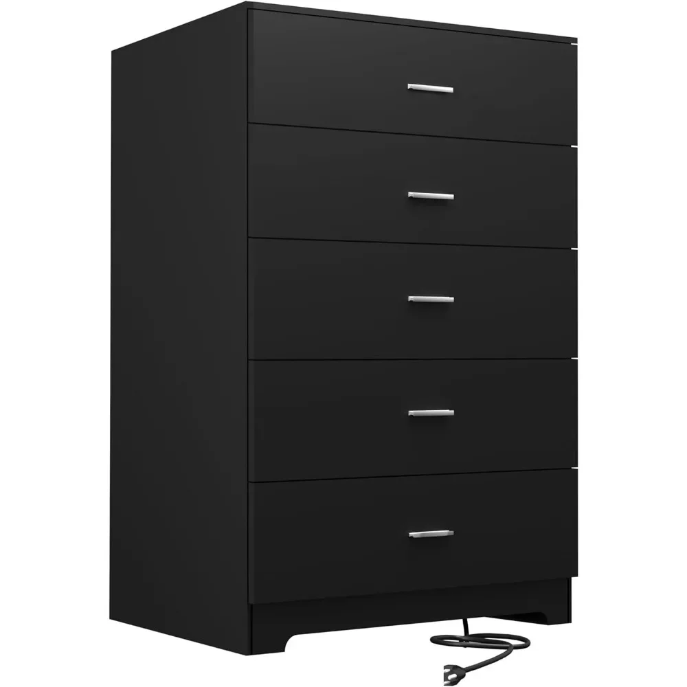 Dresser for Bedroom with Power Outlets Wood 5 Drawer Dresser with Large Storage Space Black Chest of Drawers Smooth Metal Rail
Dresser for Bedroom with Power Outlets Wood 5 Drawer Dresser with Large Storage Space Black Chest of Drawers Smooth Metal Rail