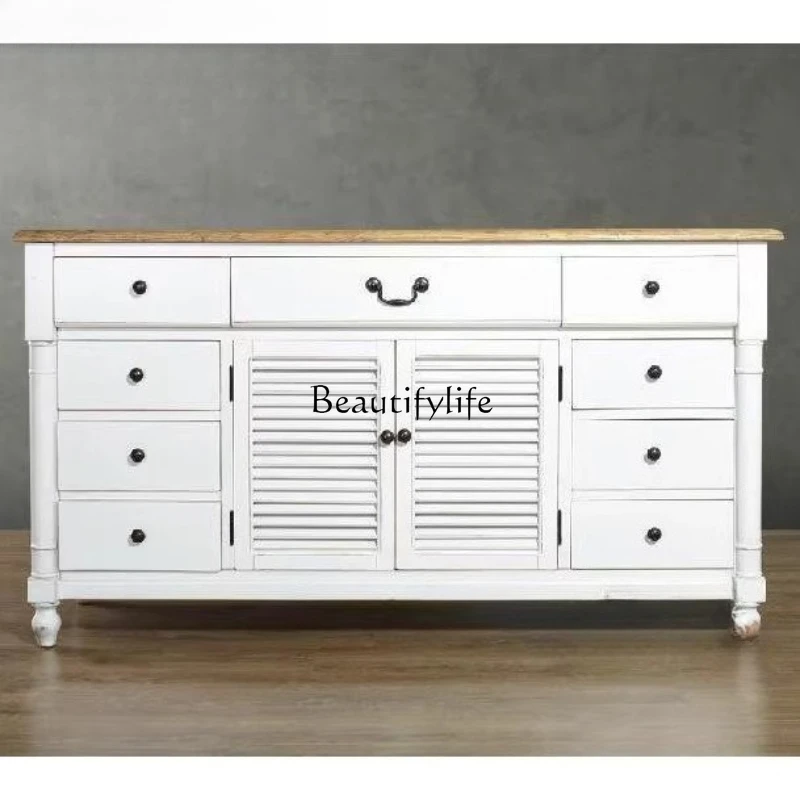 *American rural solid wood dining side cabinet retro and old multi-functional drawer louver door shoe cabinet
*American rural solid wood dining side cabinet retro and old multi-functional drawer louver door shoe cabinet