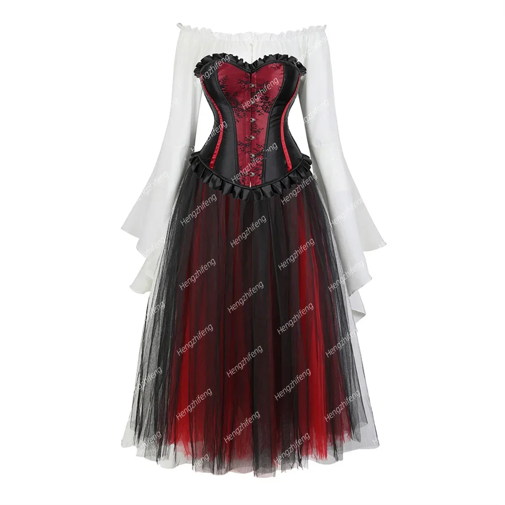 Burlesque Corset Dress Shirt 3 Piece Outfits for Women Floral Corsets Lace Up Bustier Corsage Victorian Style Overbust Costumes
Burlesque Corset Dress Shirt 3 Piece Outfits for Women Floral Corsets Lace Up Bustier Corsage Victorian Style Overbust Costumes