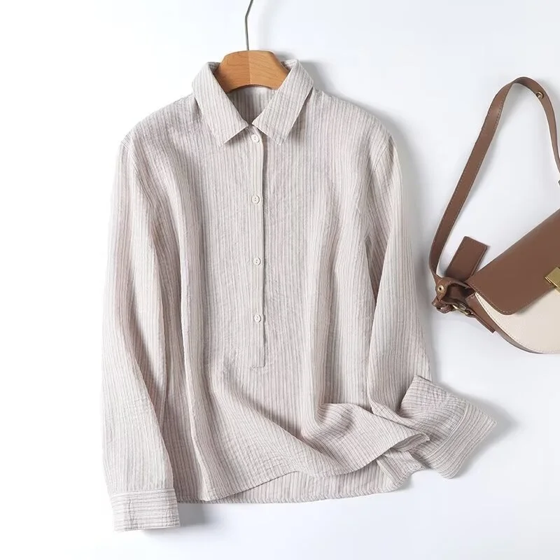 BM&MD&ZA Womens Casual Simple French - style Textured Striped Collared Long - sleeved Blouse
BM&MD&ZA Womens Casual Simple French - style Textured Striped Collared Long - sleeved Blouse