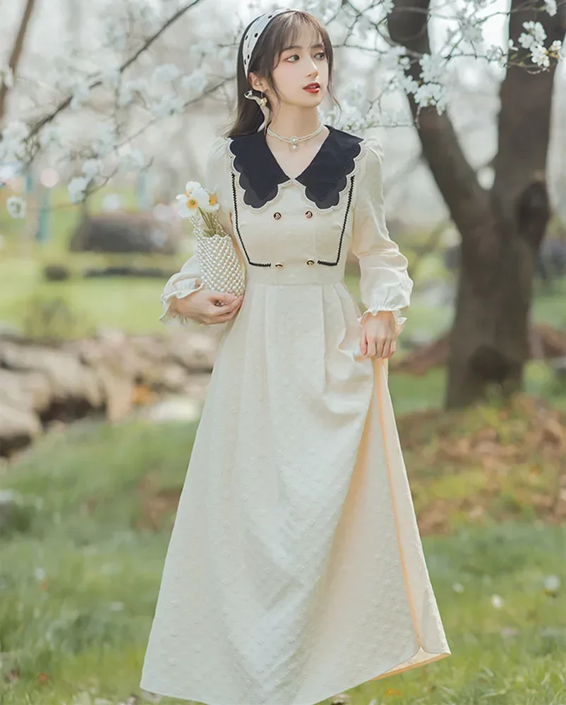 Autumn Vintage Victorian Style Woman Dress Retro French Design Beading Peter Pan Collar Romantic Lady Midi Dresses Vestido
Autumn Vintage Victorian Style Woman Dress Retro French Design Beading Peter Pan Collar Romantic Lady Midi Dresses Vestido