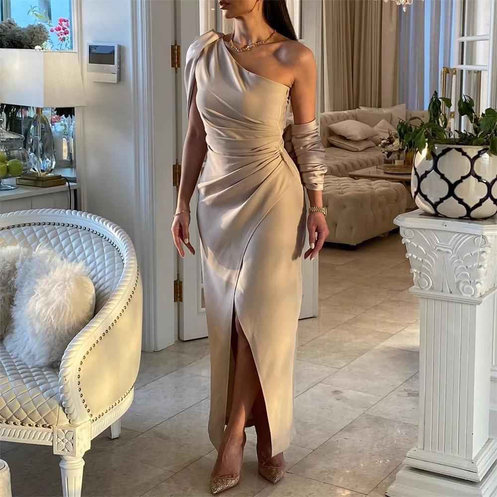 Elegant One Shoulder Prom Dress Slit Sheath Celebrity Dresses Ruched Jersey Formal Evening Gowns Saudi Arabia Women's
Elegant One Shoulder Prom Dress Slit Sheath Celebrity Dresses Ruched Jersey Formal Evening Gowns Saudi Arabia Women's