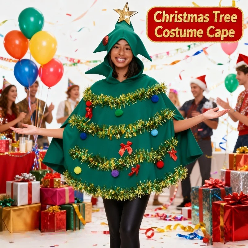 2025 Новая рождественская женская юбка в виде елки, накидка с капюшоном, 3D костюм для выступлений
2025 Новая рождественская женская юбка в виде елки, накидка с капюшоном, 3D костюм для выступлений