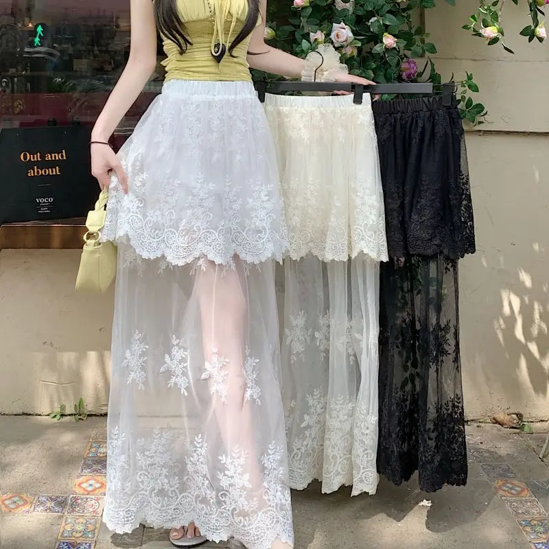 Retro Lace Splicing Half Skirt Women's Summer Thin Super Fairy Elegant Slimming Mesh Long Skirt A-Line Loose Fit High Waist
Retro Lace Splicing Half Skirt Women's Summer Thin Super Fairy Elegant Slimming Mesh Long Skirt A-Line Loose Fit High Waist