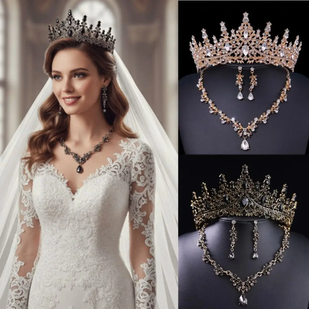 3 Pcs Shiny Bride Jewelry Sets Metal Hair Ornaments Luxury Wedding Tiaras Exquisite Elegant Necklace Earrings and Crown Sets
3 Pcs Shiny Bride Jewelry Sets Metal Hair Ornaments Luxury Wedding Tiaras Exquisite Elegant Necklace Earrings and Crown Sets