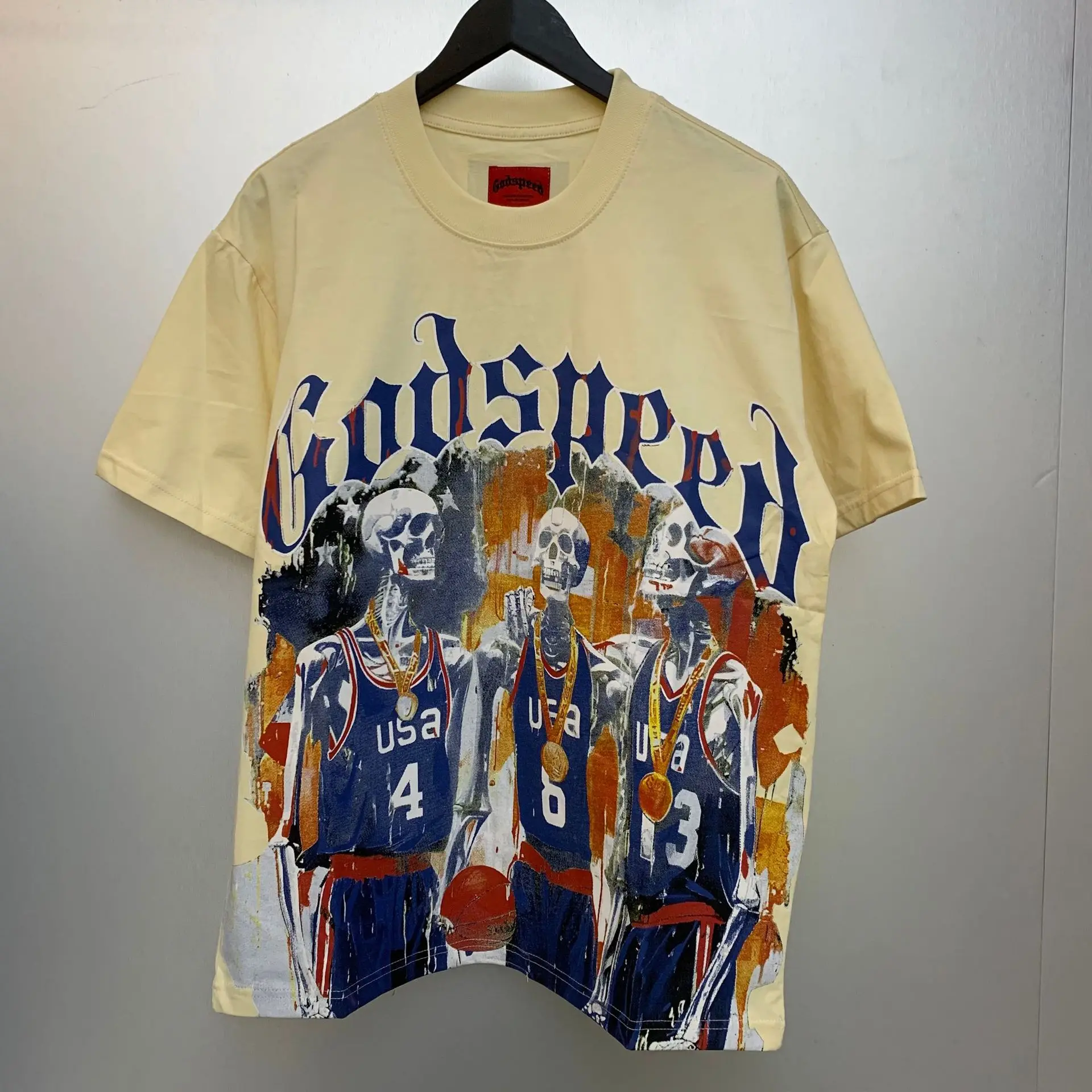 Godspeed Heavyweight Washed Vintage Skull Letter Print Short Sleeve T-Shirt Unisex Casual Crew Neck Top for Summer Wear
Godspeed Heavyweight Washed Vintage Skull Letter Print Short Sleeve T-Shirt Unisex Casual Crew Neck Top for Summer Wear