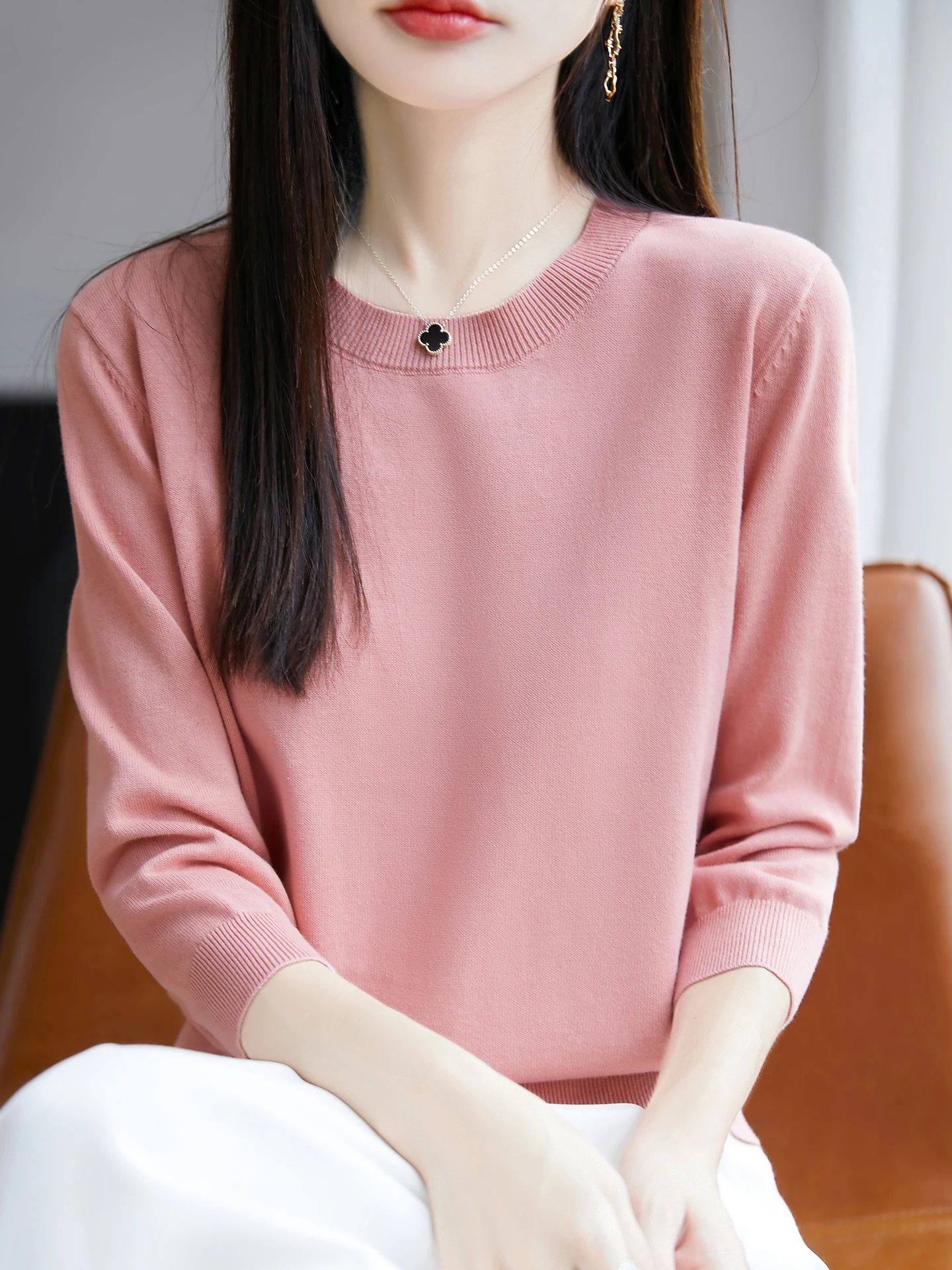 Women's round Neck Knitted Cotton T-Shirt 3/4 Sleeve Pure Color Base Layer Top Soft Comfortable Casual Style Knitwear
Women's round Neck Knitted Cotton T-Shirt 3/4 Sleeve Pure Color Base Layer Top Soft Comfortable Casual Style Knitwear