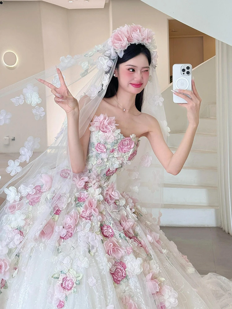 Tube Top Light Wedding Dress Super Fairy Sweet Three-Dimensional White Flowers Bride's Welcome Yarn High-Grade Trailing
Tube Top Light Wedding Dress Super Fairy Sweet Three-Dimensional White Flowers Bride's Welcome Yarn High-Grade Trailing