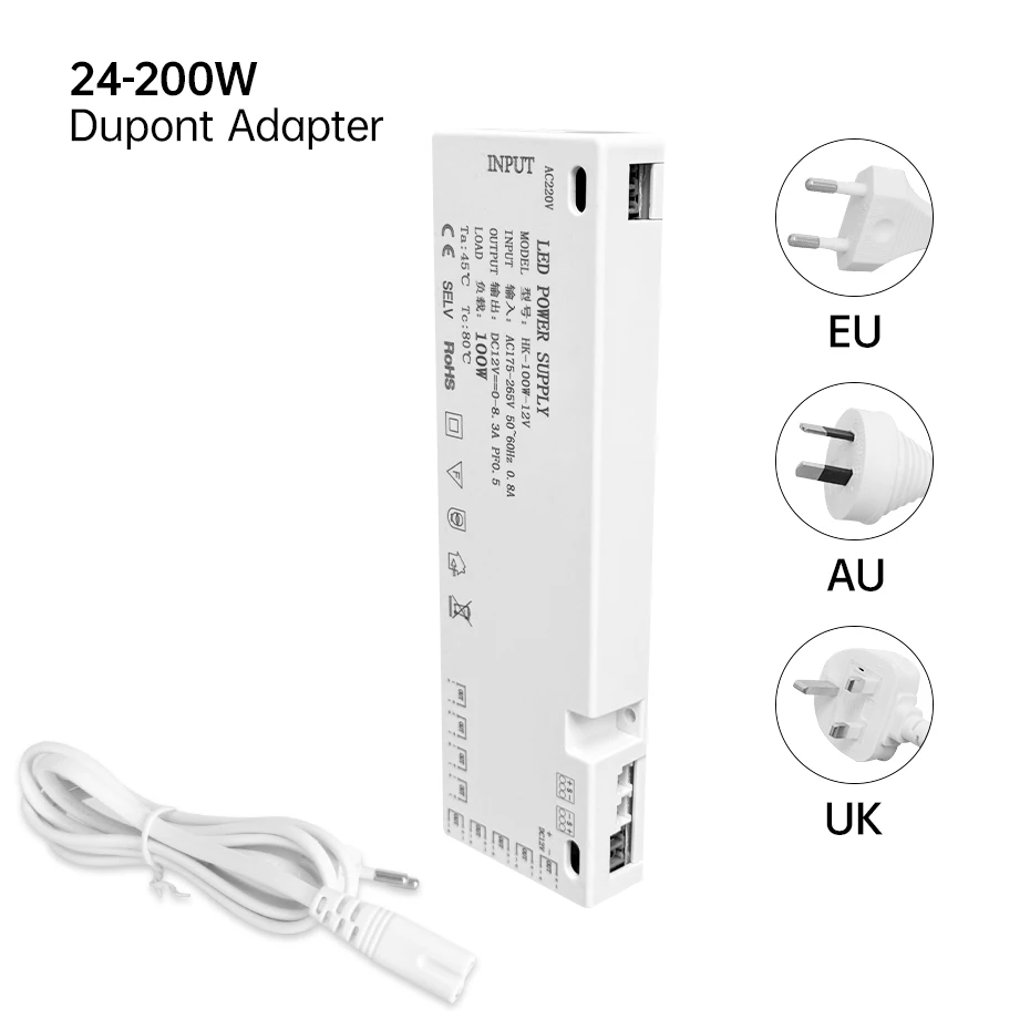 AC220V to DC12V DC24V Осветительный трансформатор Светодиодный драйвер Источник питания с 2-контактным портом для домашнего встроенного освещения Полка шкафа
AC220V to DC12V DC24V Осветительный трансформатор Светодиодный драйвер Источник питания с 2-контактным портом для домашнего встроенного освещения Полка шкафа