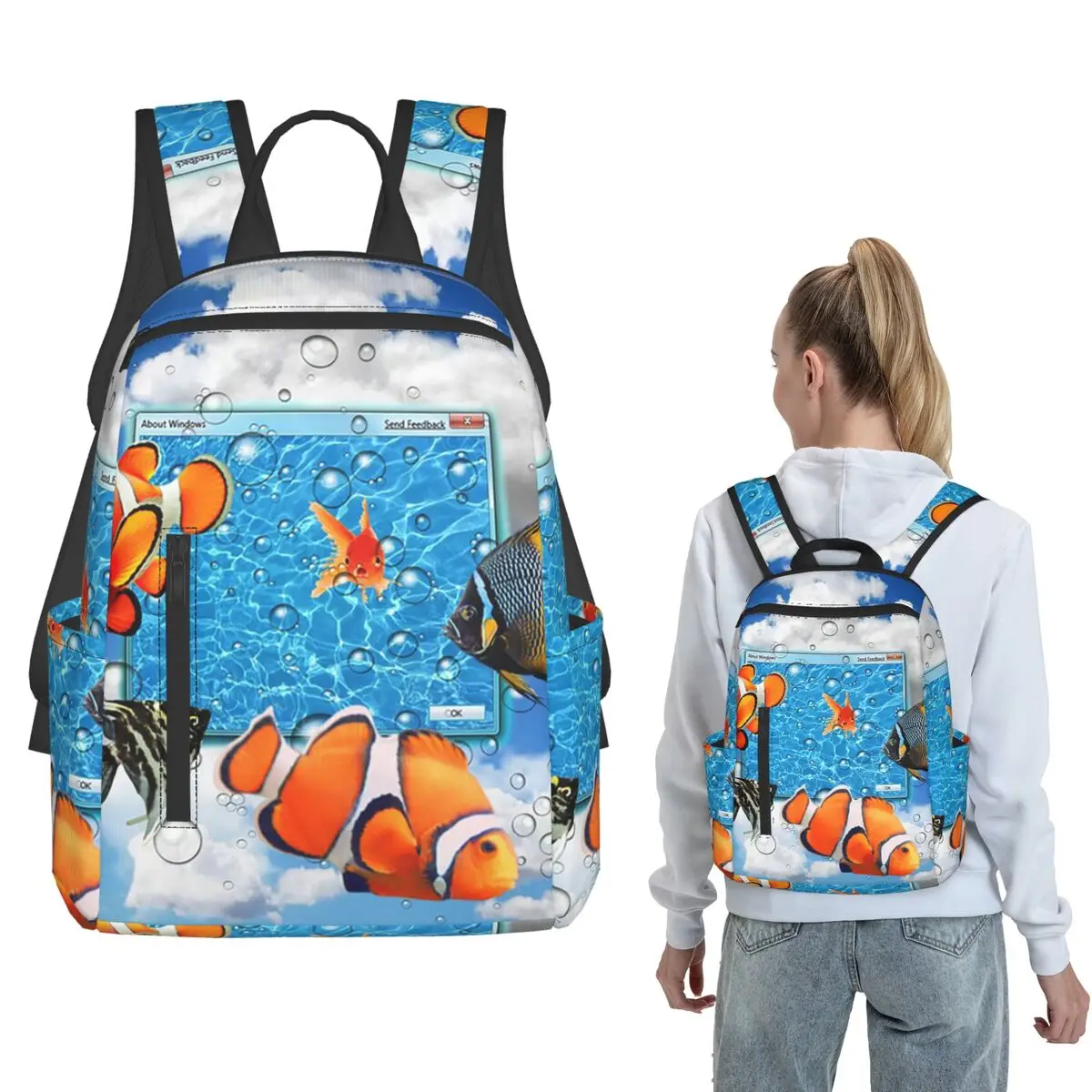 Swimming Frutiger Aero Fish Backpack Daypack Children BookBag School Bag Shoulder Bags for Men Women
Swimming Frutiger Aero Fish Backpack Daypack Children BookBag School Bag Shoulder Bags for Men Women