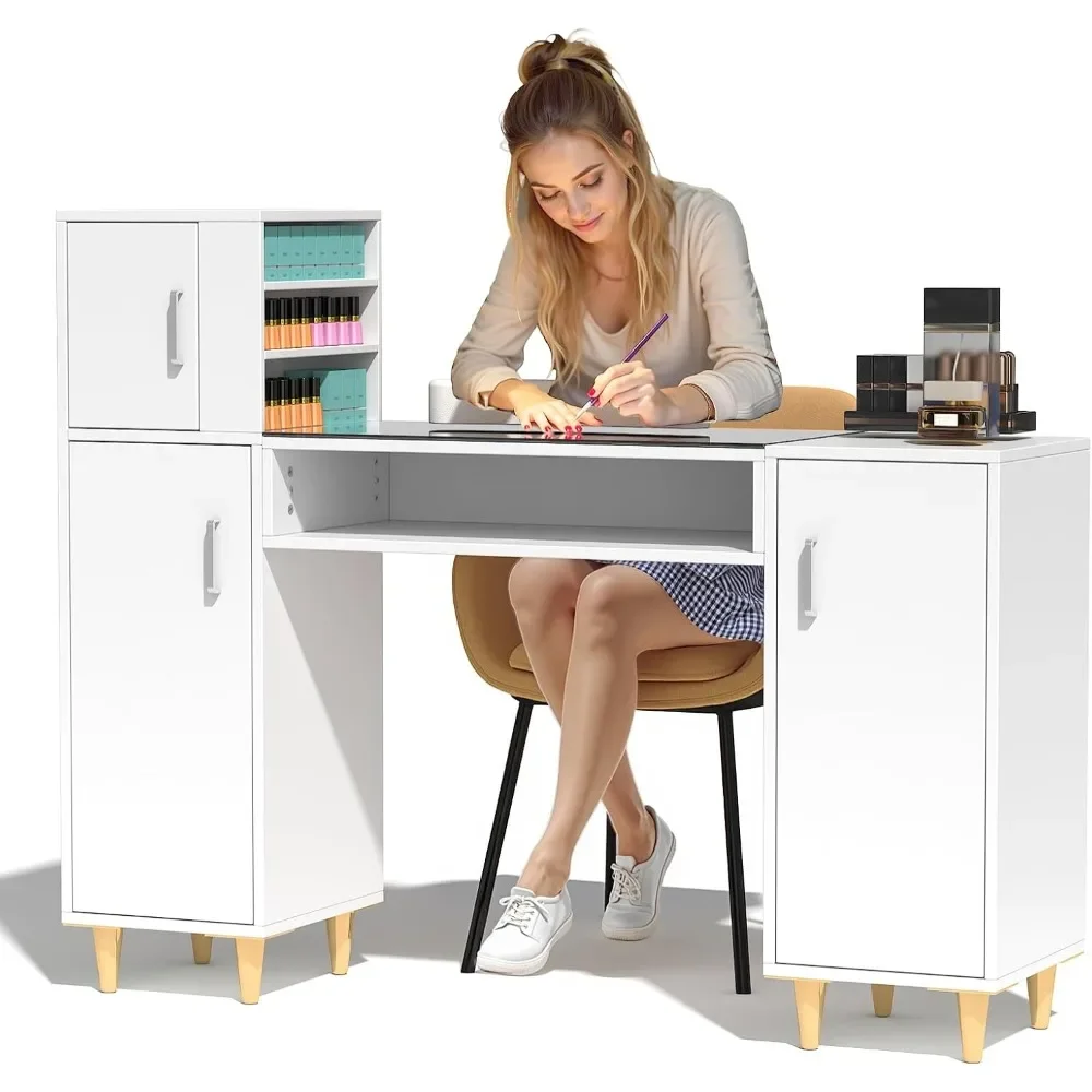 Manicure Table Nail Desk for Nail Tech w/Glass Top & Wrist Rest, Versatile Manicure Station with Shelves, Storage Cabinets, Draw
Manicure Table Nail Desk for Nail Tech w/Glass Top & Wrist Rest, Versatile Manicure Station with Shelves, Storage Cabinets, Draw
