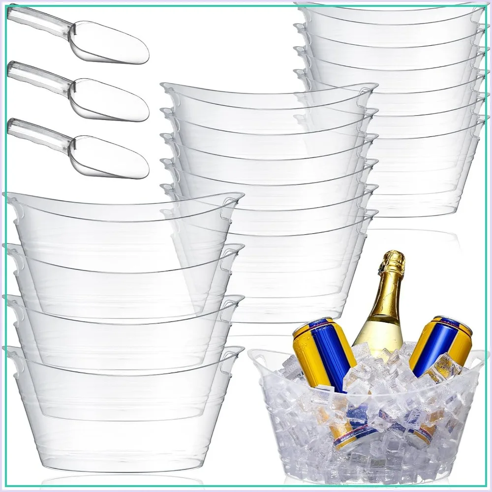 12 Pcs Plastic Ice Bucket Set with 3 Scoops for Parties, Bars, Beer, Wine, Champagne, Cocktail, Oval Storage Tub, Clear
12 Pcs Plastic Ice Bucket Set with 3 Scoops for Parties, Bars, Beer, Wine, Champagne, Cocktail, Oval Storage Tub, Clear