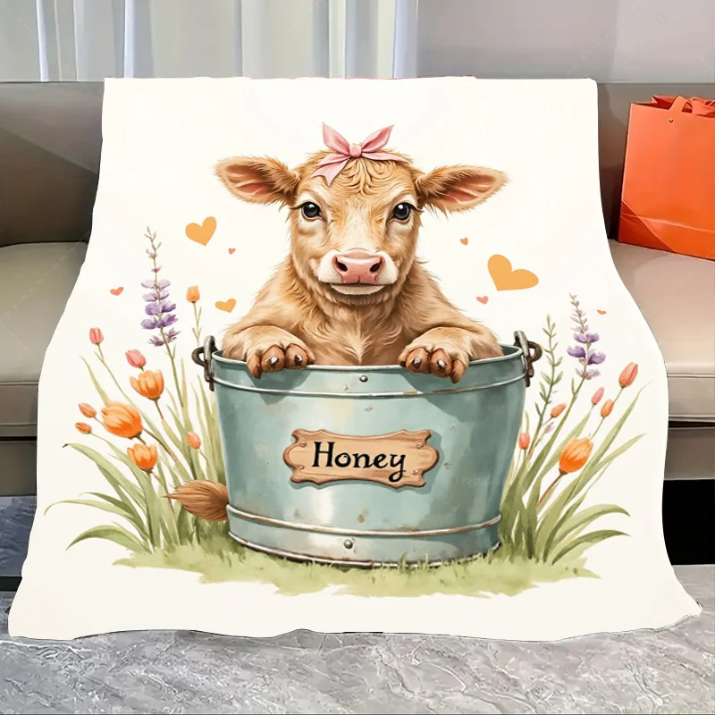 1pc Flannel Blanket "Cute Calf in Bucket 'Honey' Floral Print Soft Cozy Blanket" 
1pc Flannel Blanket "Cute Calf in Bucket 'Honey' Floral Print Soft Cozy Blanket"