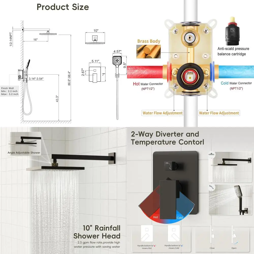 10 Rain Shower Heads with Handheld Spray, Wall Mount Faucet Set, Matte Black Complete Shower System
10 Rain Shower Heads with Handheld Spray, Wall Mount Faucet Set, Matte Black Complete Shower System