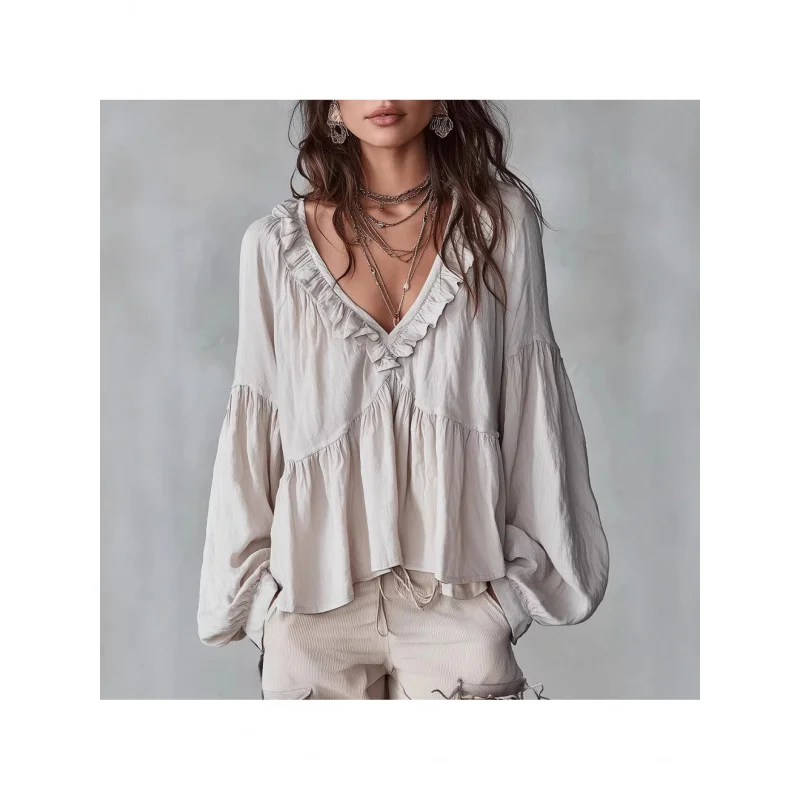 Spring/Summer 2026 European and American Style Casual Sweet Ruffled Hem Puffed Sleeve Pleated Shirt | Deep
Spring/Summer 2026 European and American Style Casual Sweet Ruffled Hem Puffed Sleeve Pleated Shirt | Deep