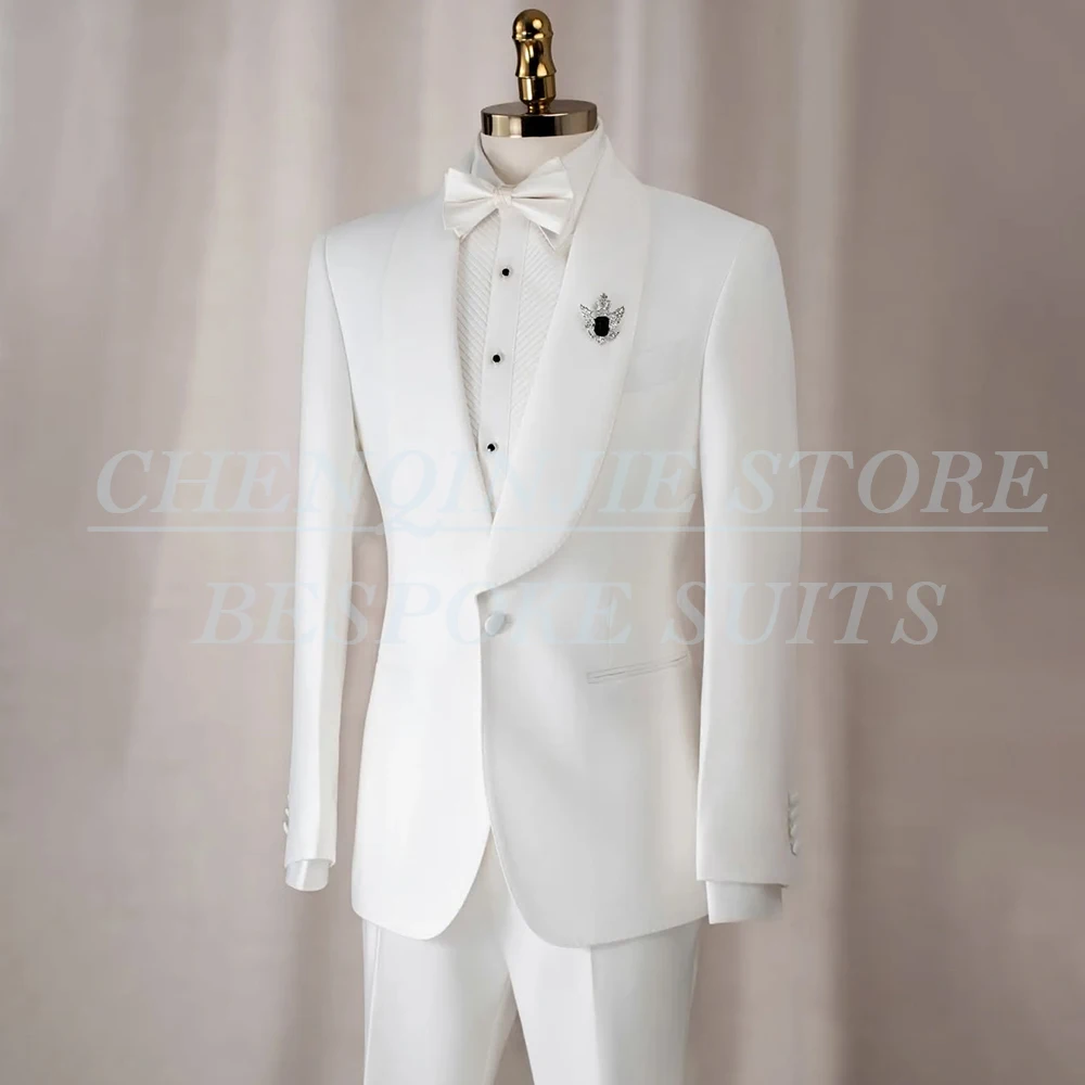 White Wedding Men's Suits Fashion One-Button Shawl Lapel Blazer High Quality Groomsmen 2 Piece Jacket Pants Costume Homme 2026
White Wedding Men's Suits Fashion One-Button Shawl Lapel Blazer High Quality Groomsmen 2 Piece Jacket Pants Costume Homme 2026