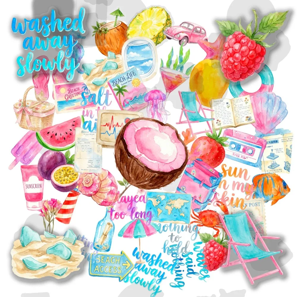 50Pcs Watercolor Beach PET Stickers, Summer Fresh Transparent Non-Repeating Diary Decor Stickers
50Pcs Watercolor Beach PET Stickers, Summer Fresh Transparent Non-Repeating Diary Decor Stickers
