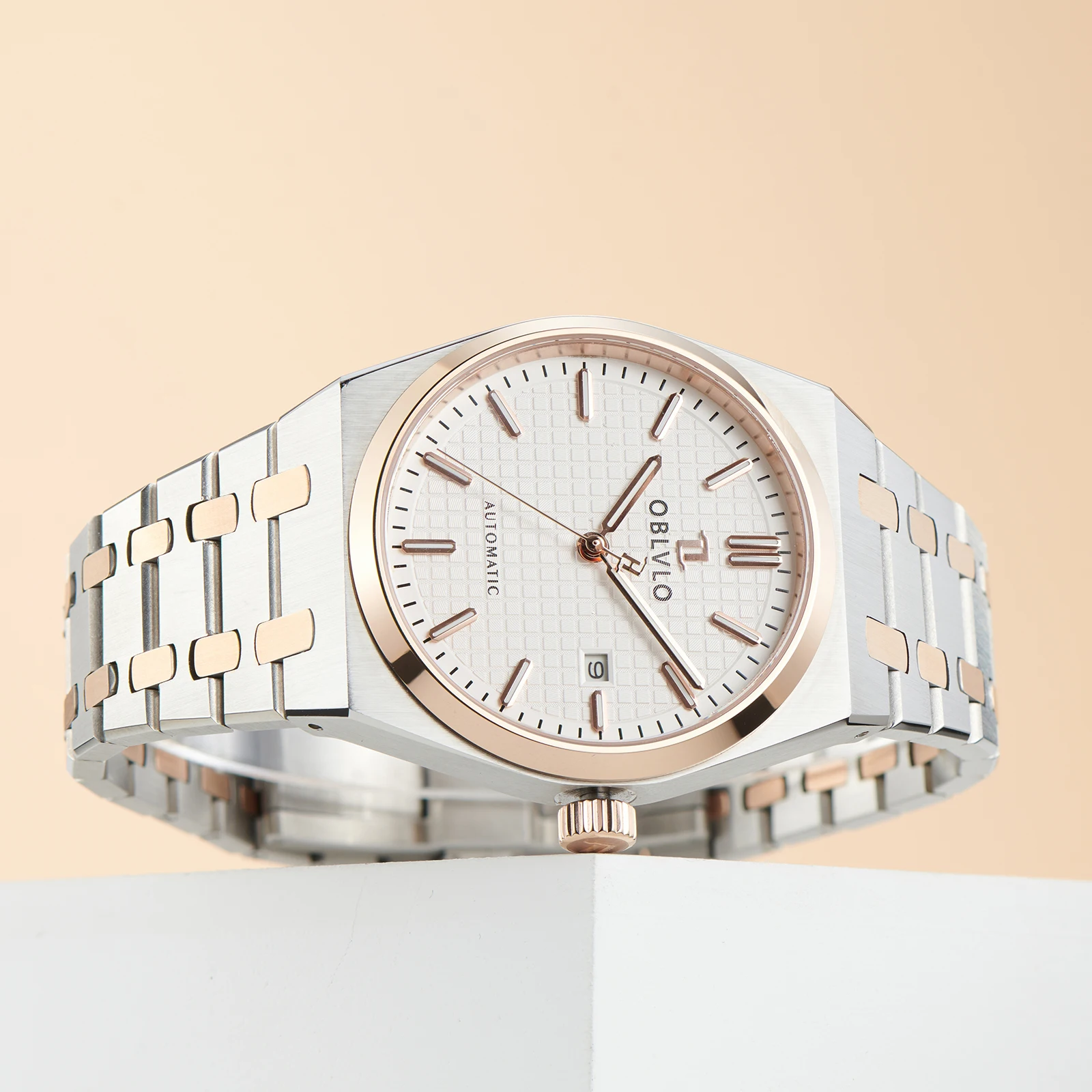 OBLVLO Men's Stainless Steel Fashion Watch White Dial Casual Automatic Two-Tone Bracelet Calendar Mechanical TM-SIM
OBLVLO Men's Stainless Steel Fashion Watch White Dial Casual Automatic Two-Tone Bracelet Calendar Mechanical TM-SIM
