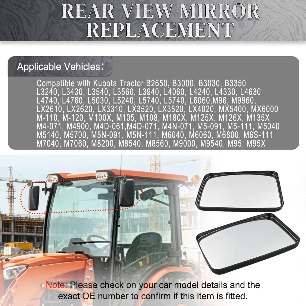 3F260-53342 2Pcs Rearview Mirror Wide Angle For Kubota Tractor B2650, B3000, B3030, B3350, L3240, L3430, L3540, L3560, L3940,
3F260-53342 2Pcs Rearview Mirror Wide Angle For Kubota Tractor B2650, B3000, B3030, B3350, L3240, L3430, L3540, L3560, L3940,