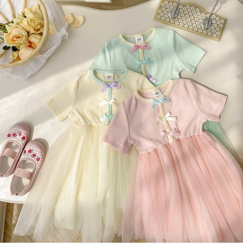 Korean Children's Clothing Colorful Bowknot Mesh Girl's Dress2025Summer Style Round Neck Short Sleeve Princess Dress Puff Dress
Korean Children's Clothing Colorful Bowknot Mesh Girl's Dress2025Summer Style Round Neck Short Sleeve Princess Dress Puff Dress