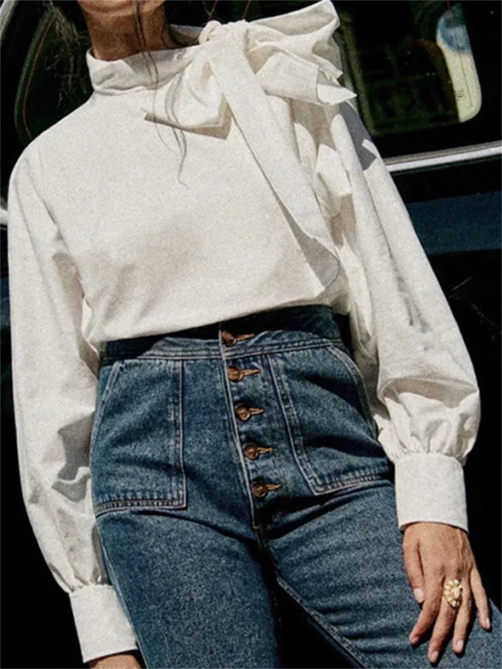 Spring New Women Half Turtleneck Shirt Ladies Lantern Sleeve Bow Decoration Elegant Temperament Solid Color Blouse Top
Spring New Women Half Turtleneck Shirt Ladies Lantern Sleeve Bow Decoration Elegant Temperament Solid Color Blouse Top