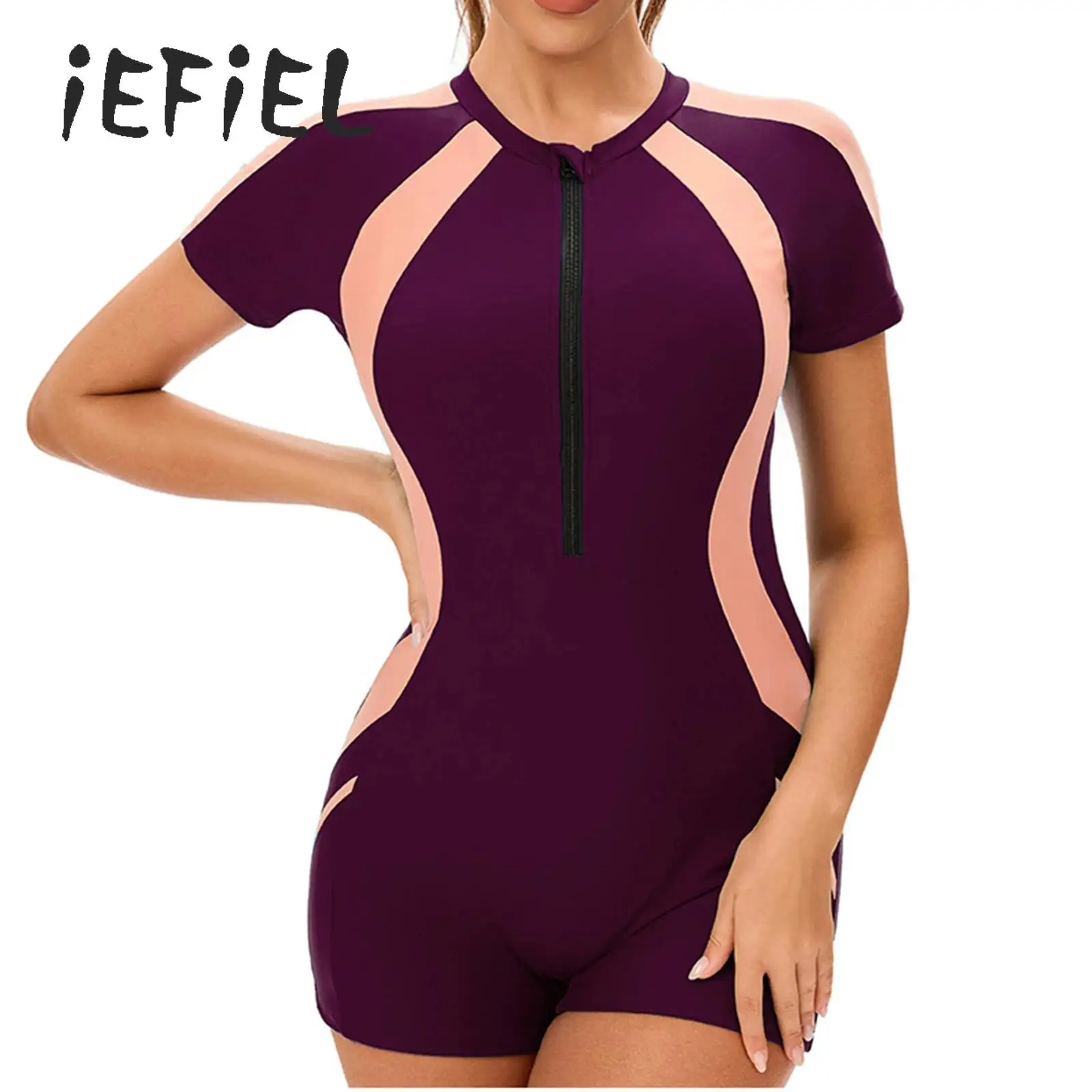 Women One Piece Athletic Swimsuit Short Sleeve Rash Guard Swimwear Zip Shorty Jumpsuit Sport Bathing Suit Surfing Beachwear
Women One Piece Athletic Swimsuit Short Sleeve Rash Guard Swimwear Zip Shorty Jumpsuit Sport Bathing Suit Surfing Beachwear