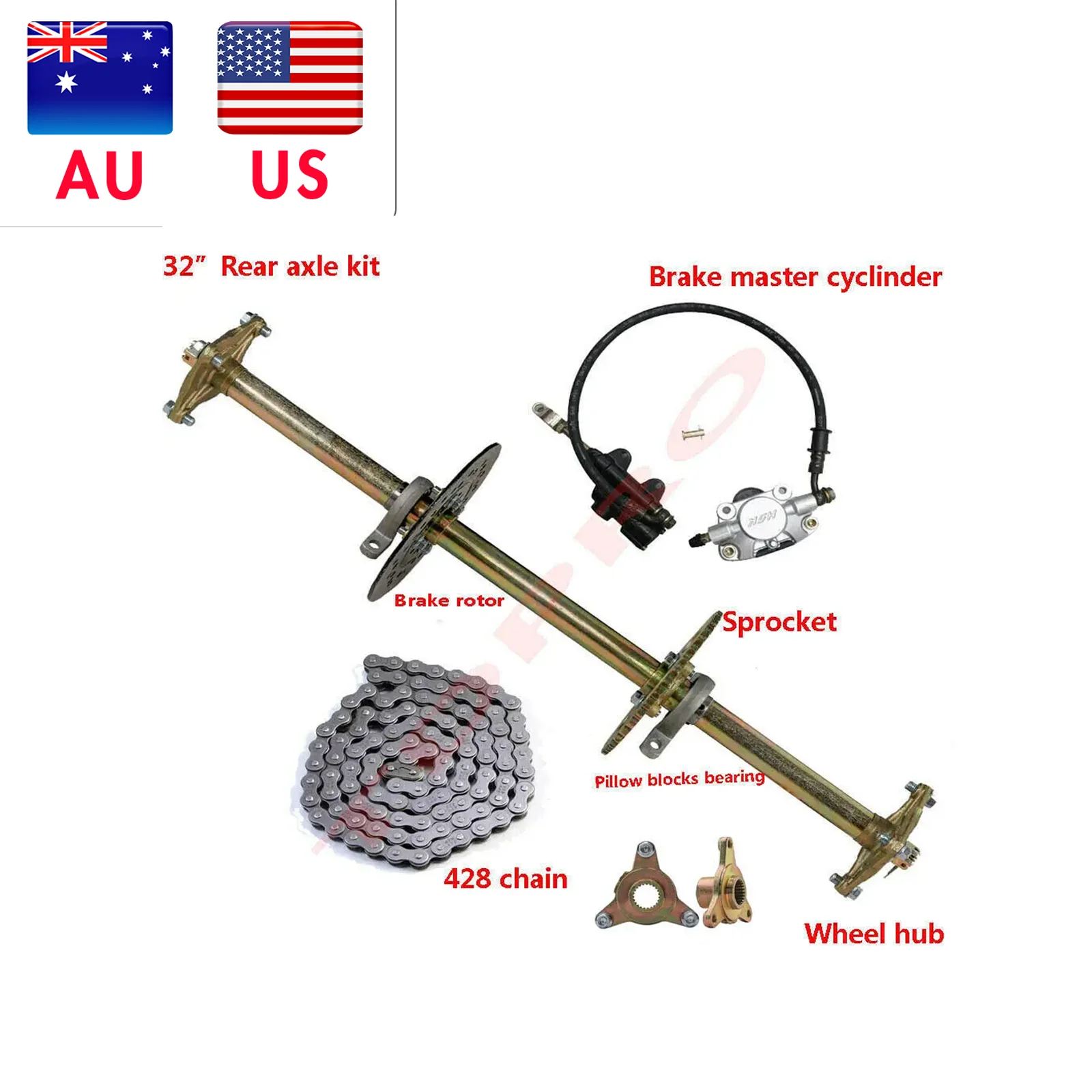 32" ATV Quad Go Kart Rear Axle Kit Chain Pillow Blocks Brake Assembly For Quad Drift Trikes
32" ATV Quad Go Kart Rear Axle Kit Chain Pillow Blocks Brake Assembly For Quad Drift Trikes