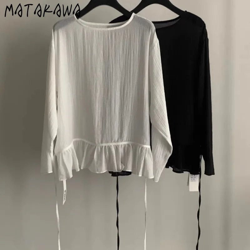Matakawa Thin Blouses Solid Basics Transparent Spring Summer Korean Fashion Women Shirts Ruffles Y2k Sweet Blusas Feminina
Matakawa Thin Blouses Solid Basics Transparent Spring Summer Korean Fashion Women Shirts Ruffles Y2k Sweet Blusas Feminina