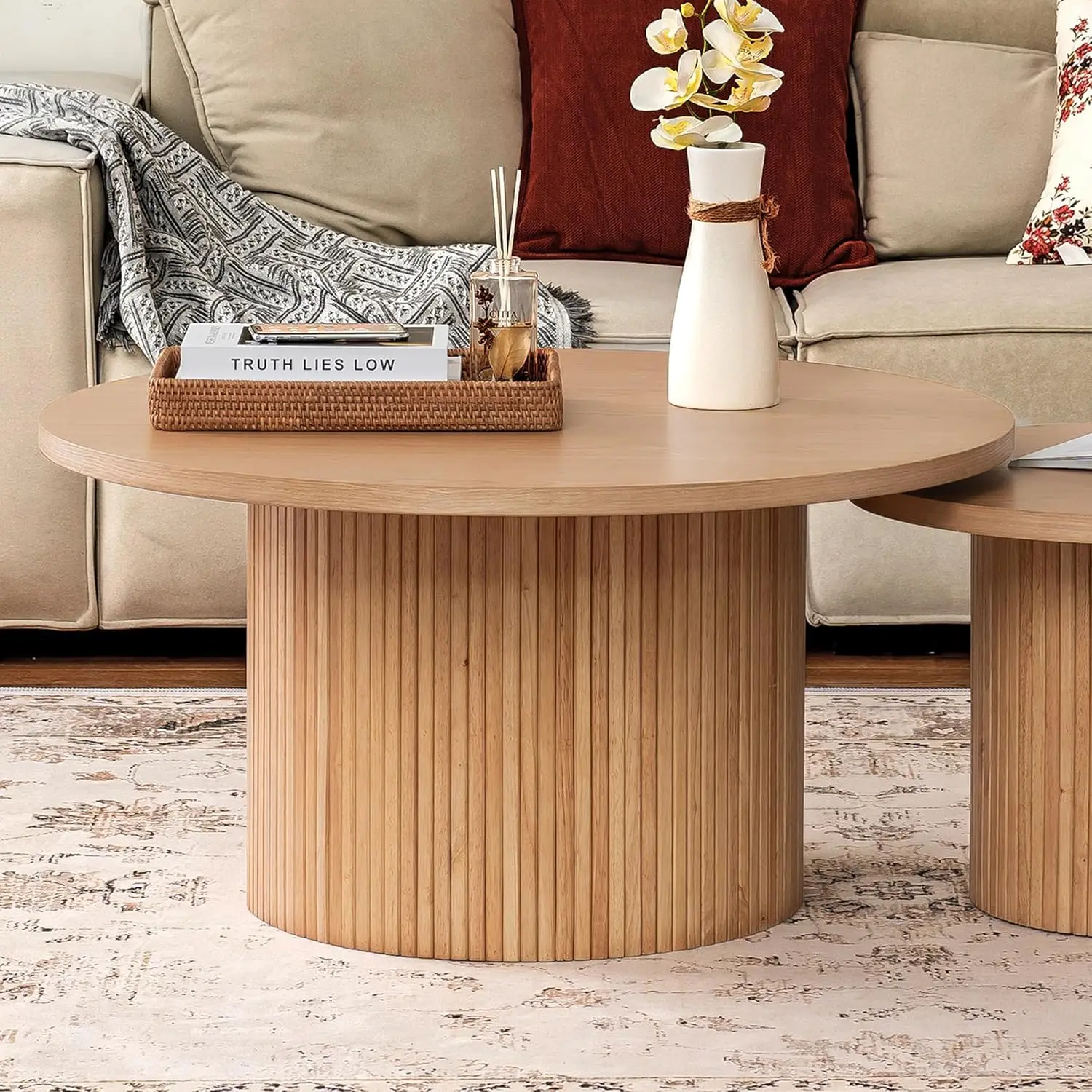 Large Round Wood Coffee Table, Mid Century Modern, Drum Shape, 35.5" Diameter, For Living Room, Natural Solid Wooden, Customized
Large Round Wood Coffee Table, Mid Century Modern, Drum Shape, 35.5" Diameter, For Living Room, Natural Solid Wooden, Customized