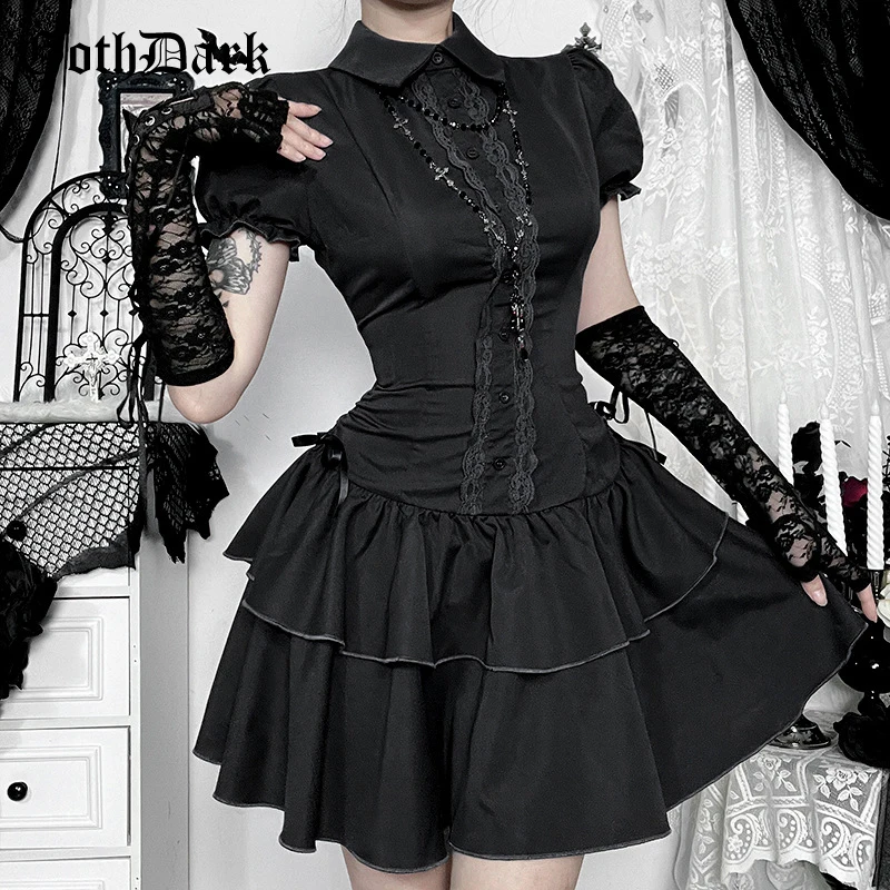 Goth Dark Preppy Style Short Sleeve Button A-line Dress Alt Sweet Outfits Mall Goth Bow Lace Up Zip Mini Dresses Women Partywear
Goth Dark Preppy Style Short Sleeve Button A-line Dress Alt Sweet Outfits Mall Goth Bow Lace Up Zip Mini Dresses Women Partywear