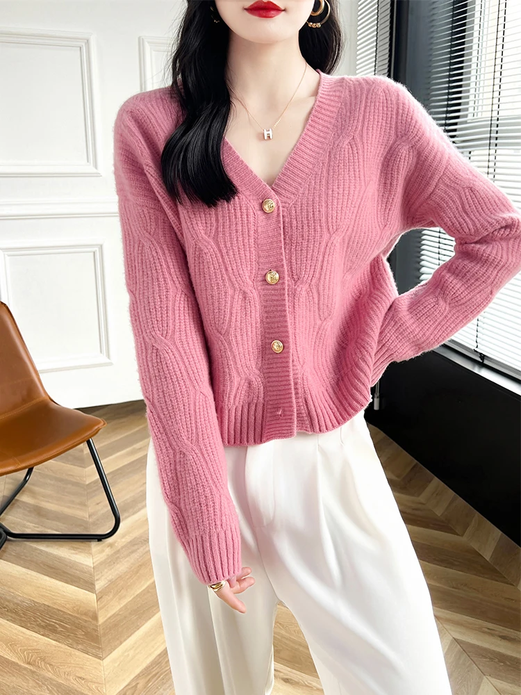 100% Merino Wool Spring Autumn Winter Women Soft Sweater V-Neck Cardigan Solid Knitted Short Tops Button Long Sleeve Knitwear
100% Merino Wool Spring Autumn Winter Women Soft Sweater V-Neck Cardigan Solid Knitted Short Tops Button Long Sleeve Knitwear
