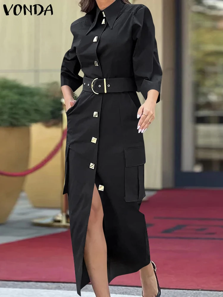 VONDA Women Solid Color Dress 2024 Elegant Long Sleeve Shirt Sundress Casual Lace Up Vestidos Fashion Lapel Neck Buttons Robe
VONDA Women Solid Color Dress 2024 Elegant Long Sleeve Shirt Sundress Casual Lace Up Vestidos Fashion Lapel Neck Buttons Robe
