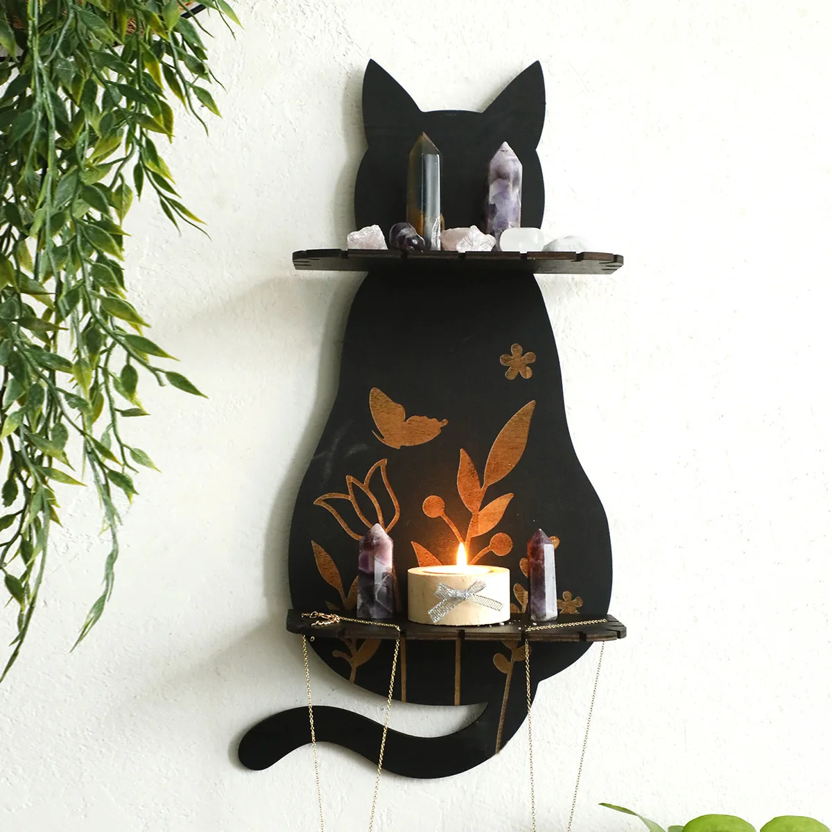 New Wooden Gothic Cat Shaped Double-Layer Wall Crystal Shelf For Home Bedroom Decoration Crafts
New Wooden Gothic Cat Shaped Double-Layer Wall Crystal Shelf For Home Bedroom Decoration Crafts