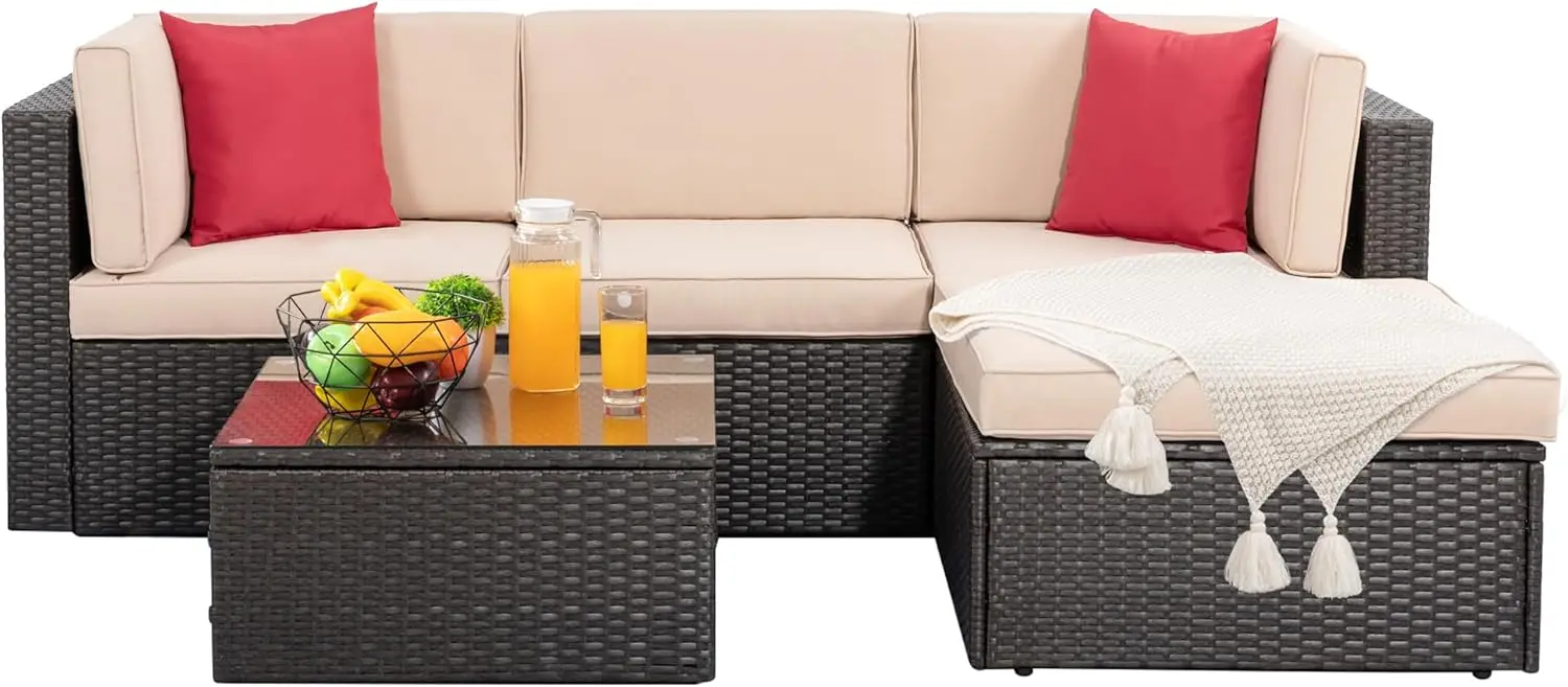 5 Pieces Patio Furniture Sets Outdoor All-Weather Sectional Patio Sofa Set PE Rattan Manual Weaving Wicker Patio Conversation
5 Pieces Patio Furniture Sets Outdoor All-Weather Sectional Patio Sofa Set PE Rattan Manual Weaving Wicker Patio Conversation