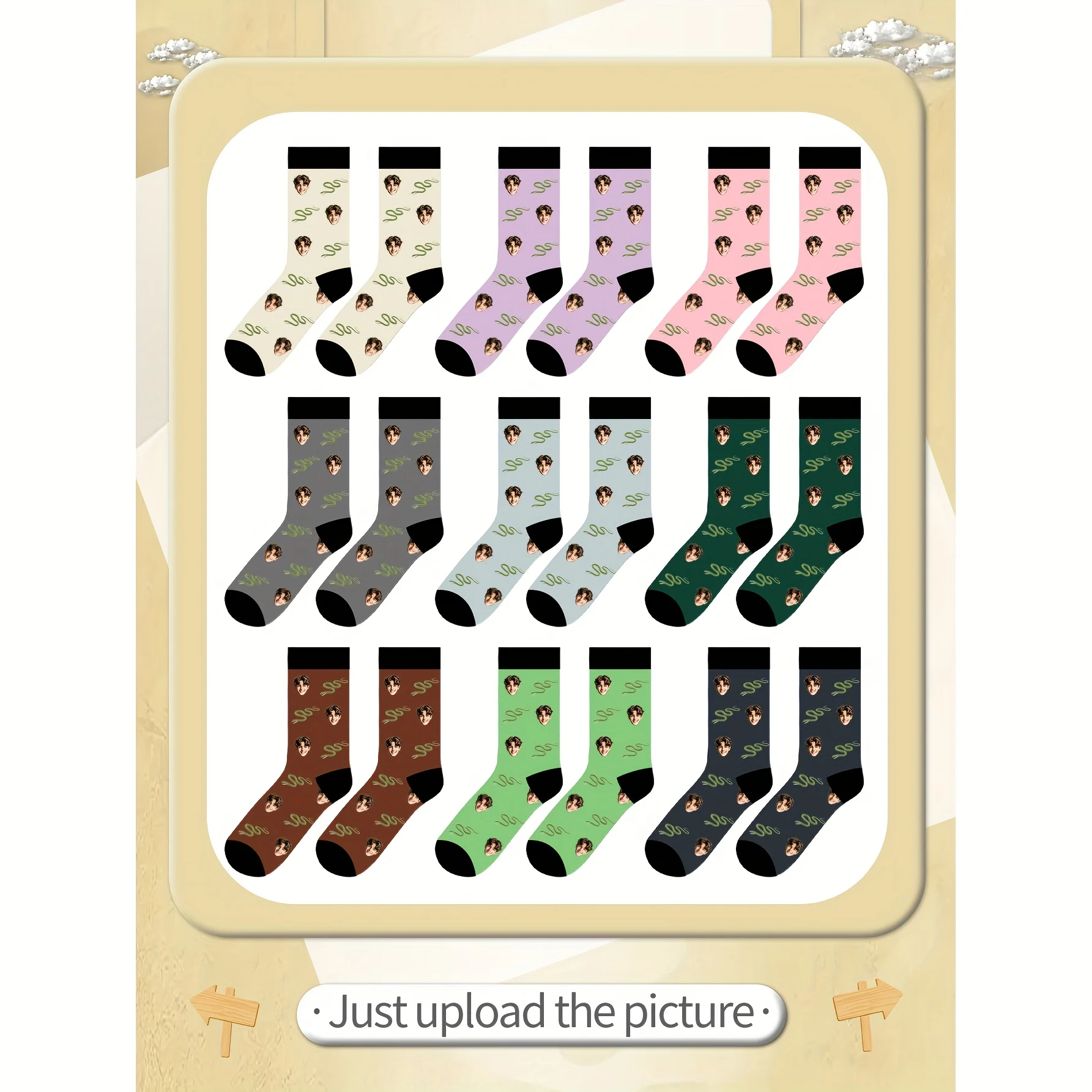 1 pair of customized photo facial men's mid tube socks - creative anime cartoon design, hand wash only, birthday and holiday fun
1 pair of customized photo facial men's mid tube socks - creative anime cartoon design, hand wash only, birthday and holiday fun