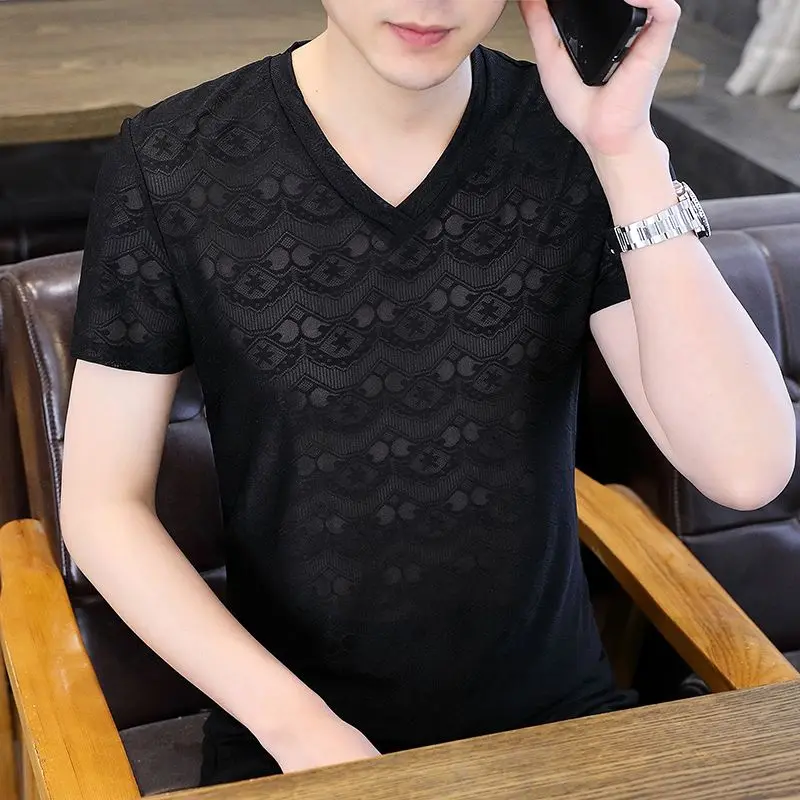 Ice Silk Short sleeved Men's Summer New T-shirt Mesh Breathable Shirt Trendy V-neck Half sleeved
Ice Silk Short sleeved Men's Summer New T-shirt Mesh Breathable Shirt Trendy V-neck Half sleeved