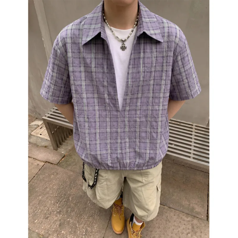 Summer American-style casual plaid faux two-piece relaxed short-sleeve shirt, couple's style, unisex shirt, special P38
Summer American-style casual plaid faux two-piece relaxed short-sleeve shirt, couple's style, unisex shirt, special P38