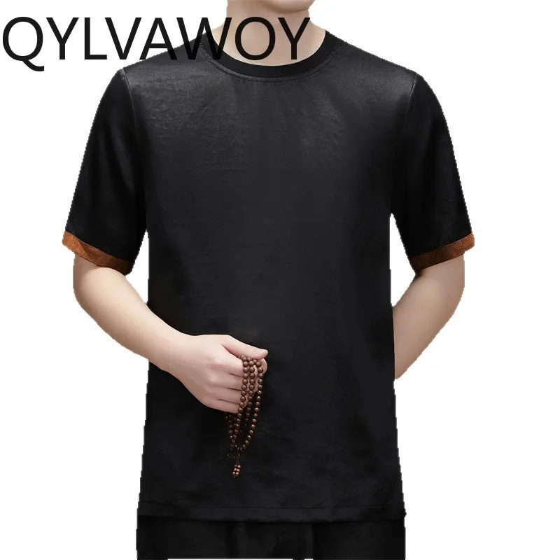 QYLVAWOY 100% Mulberry Silk T Shirt Xiangyunsha Summer Tops Loose Men's Shirts Round Neck Short Sleeve T Shirt Homme Футболка
QYLVAWOY 100% Mulberry Silk T Shirt Xiangyunsha Summer Tops Loose Men's Shirts Round Neck Short Sleeve T Shirt Homme Футболка