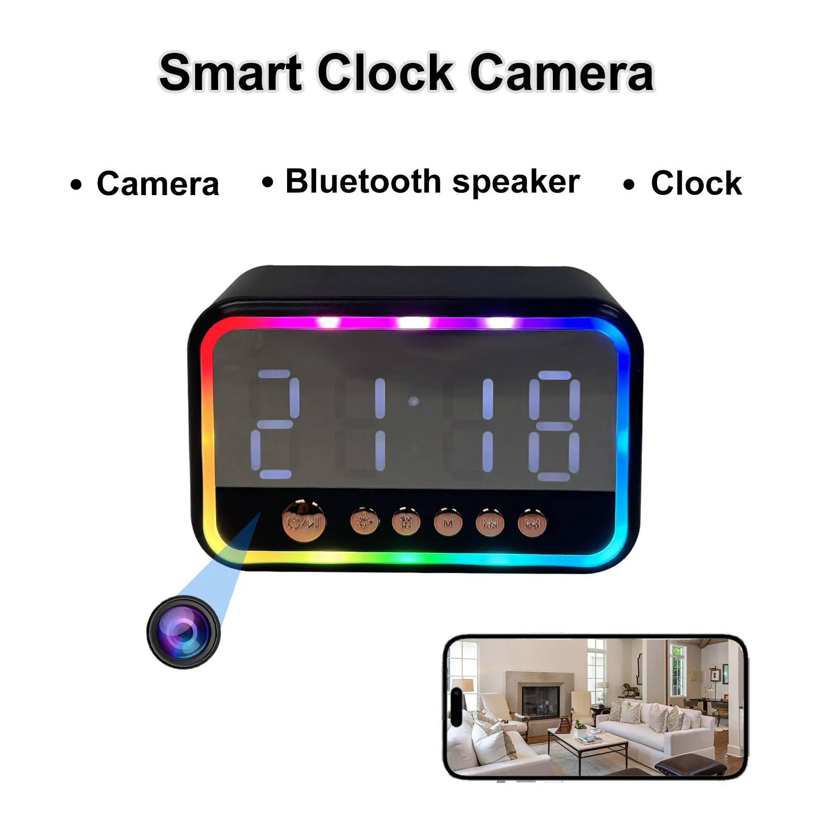 4K Clock Camera with Bluetooth Speaker, WiFi, Motion Detection, App Control, Alarm & Temp Display – Ideal for Indoor Use
4K Clock Camera with Bluetooth Speaker, WiFi, Motion Detection, App Control, Alarm & Temp Display – Ideal for Indoor Use