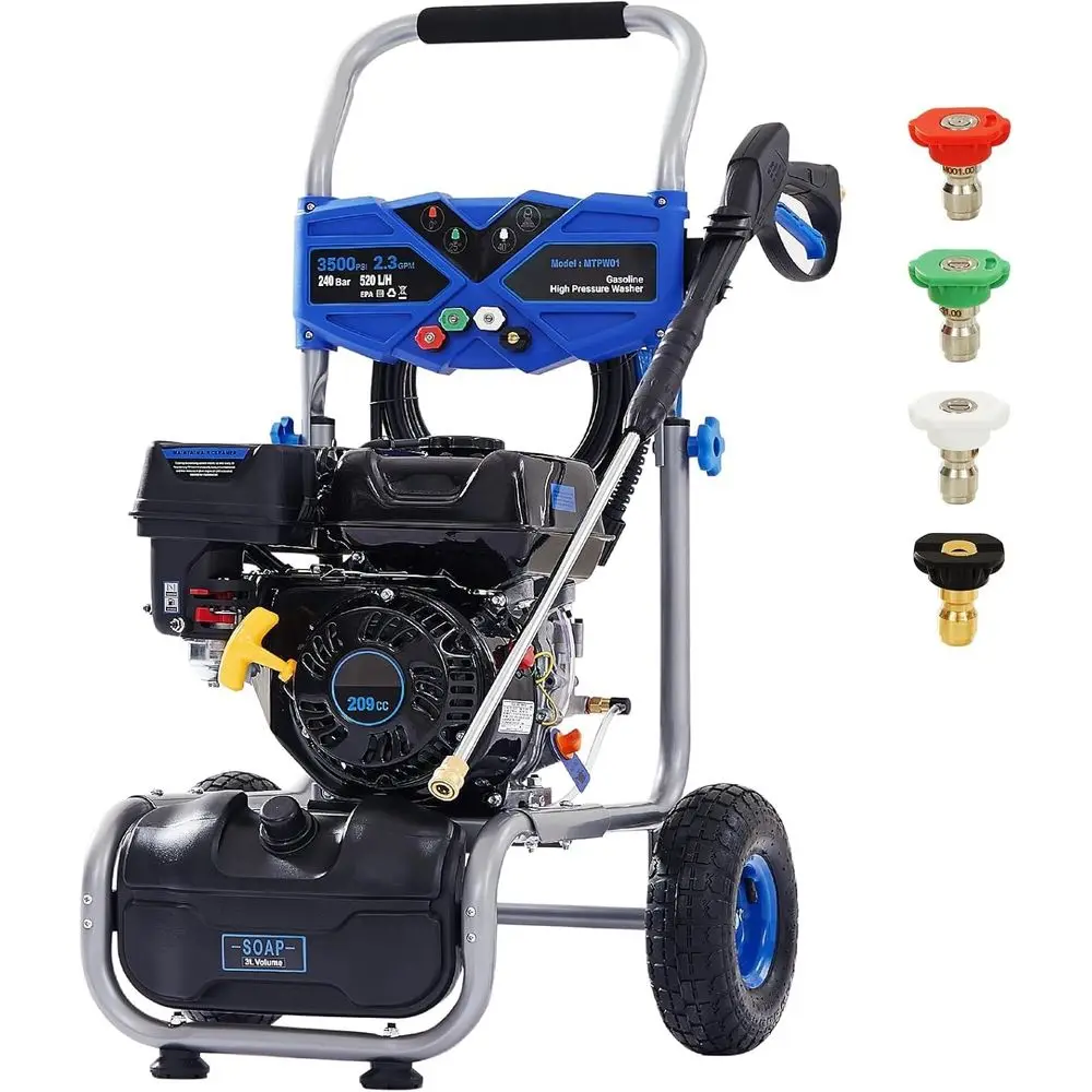 Мойка высокого давления 3500 PSI, 2.3 GPM с бензиновым двигателем 209 куб. см 7 л.с., шлангом 25 футов, аксиальным насосом, баком для моющего средства, 4 насадками
Мойка высокого давления 3500 PSI, 2.3 GPM с бензиновым двигателем 209 куб. см 7 л.с., шлангом 25 футов, аксиальным насосом, баком для моющего средства, 4 насадками