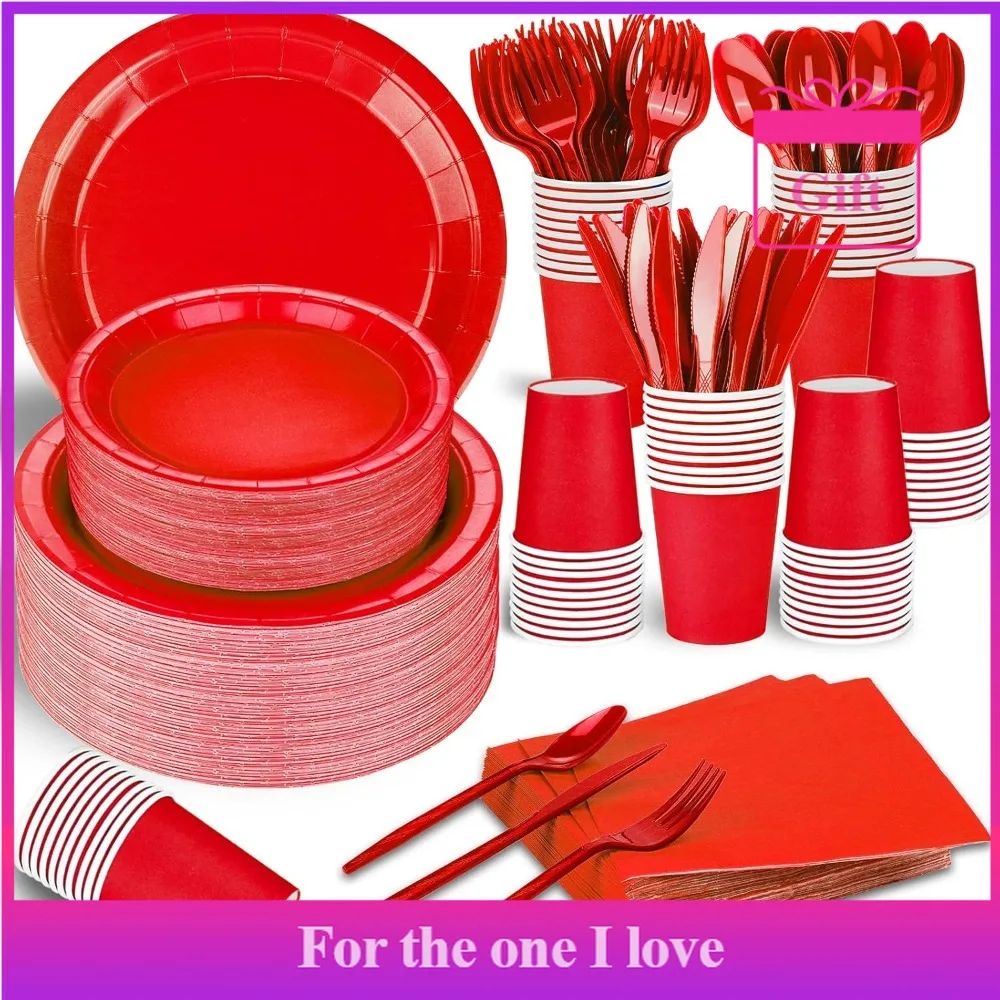 228PCS Red Party Supplies Set Include Paper Plates Cups Red Napkins Plastic Spoons Forks Knives for 30 Guests Disposable
228PCS Red Party Supplies Set Include Paper Plates Cups Red Napkins Plastic Spoons Forks Knives for 30 Guests Disposable