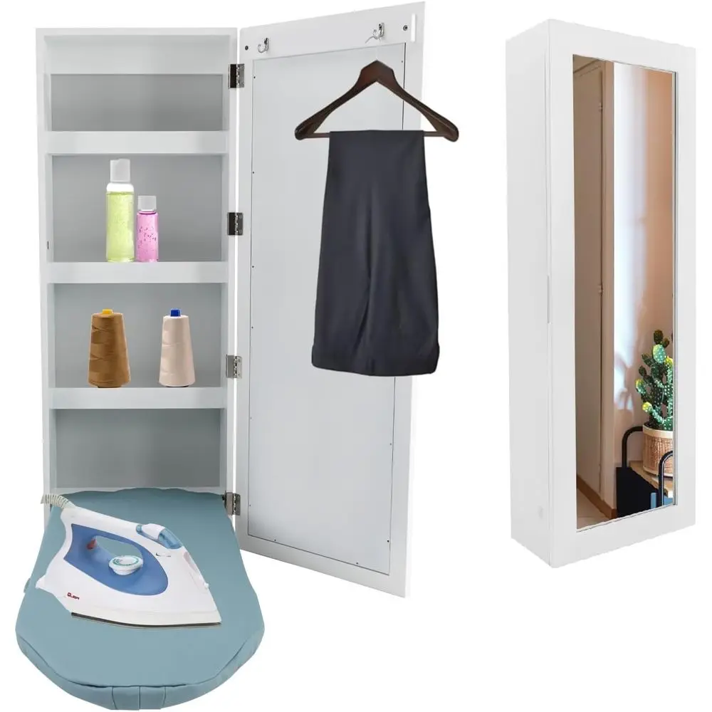 Ironing Board with Storage Cabinet, Foldable Ironing Storage Station with Mirror & Garment Hooks, Easy Release Handle for Home,
Ironing Board with Storage Cabinet, Foldable Ironing Storage Station with Mirror & Garment Hooks, Easy Release Handle for Home,