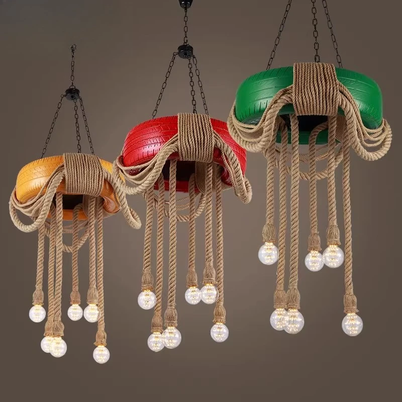 American rural retro personalized industrial lamps creative living room dining room cafe decorative hemp rope tire chandelier
American rural retro personalized industrial lamps creative living room dining room cafe decorative hemp rope tire chandelier