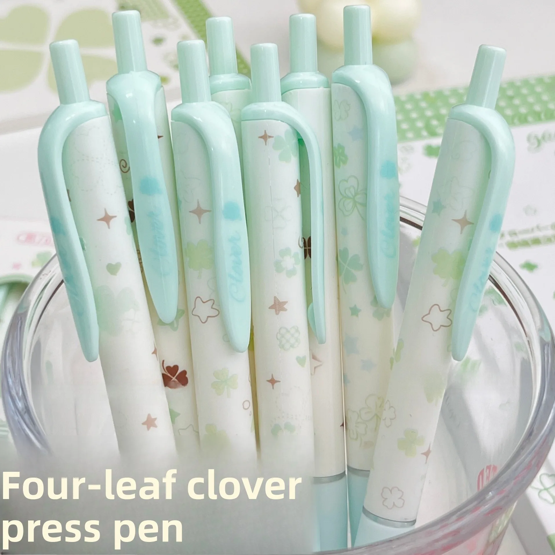 Healing Light Green Clover Floral Press Pen Set, Simple Ins Style, Soft Grip, Large Capacity, for Writing, Office, and Study, Ge
Healing Light Green Clover Floral Press Pen Set, Simple Ins Style, Soft Grip, Large Capacity, for Writing, Office, and Study, Ge