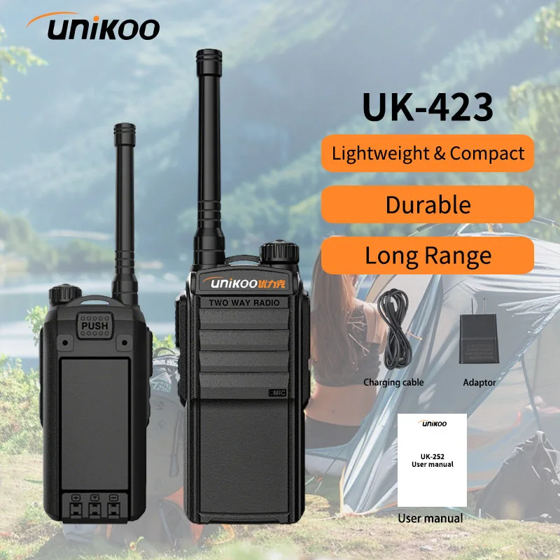 UNIKOO Walkie Talkie UK423 2 шт. портативный портативный PMR446 FRS приемопередатчик дальнего действия двустороннее радио
UNIKOO Walkie Talkie UK423 2 шт. портативный портативный PMR446 FRS приемопередатчик дальнего действия двустороннее радио