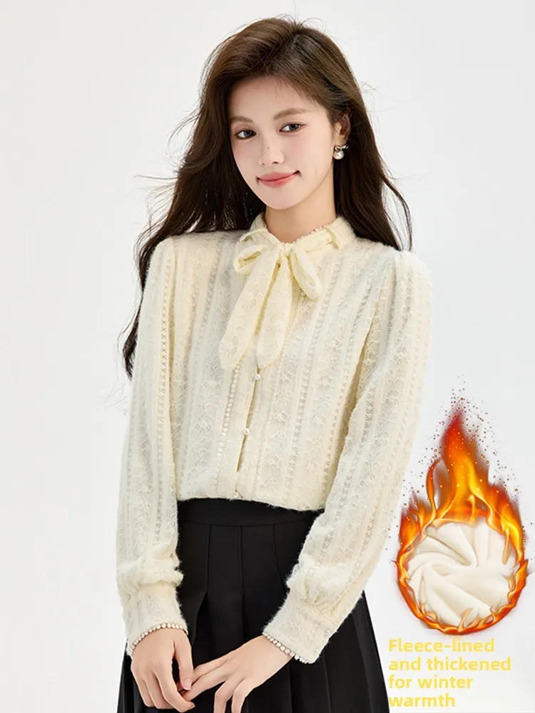 Elegant Lady Style Fleece Lined Lace Shirt Women's Winter New Fashion Commute Top Autumn Winter Trendy Base Layer Shirt
Elegant Lady Style Fleece Lined Lace Shirt Women's Winter New Fashion Commute Top Autumn Winter Trendy Base Layer Shirt