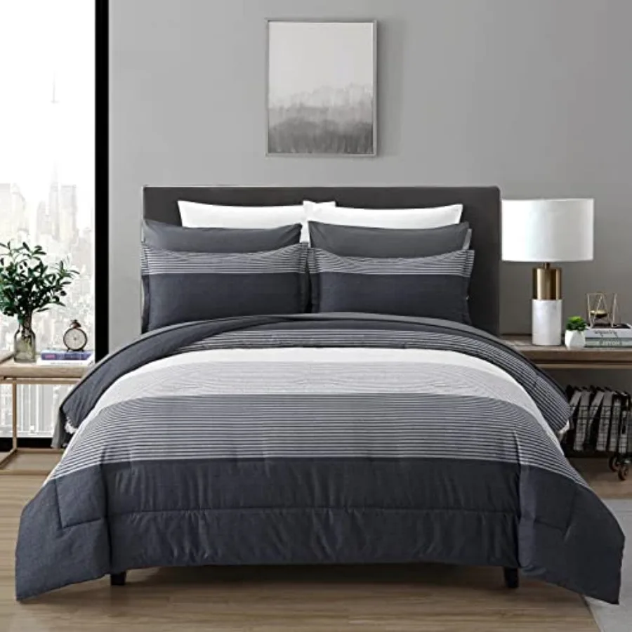 7 Pieces Bed in a Bag Size Comforter Set Lightweight Striped Microfiber Bedding Comforter Sets for Bed 1 Comforter 2 Pillowcase
7 Pieces Bed in a Bag Size Comforter Set Lightweight Striped Microfiber Bedding Comforter Sets for Bed 1 Comforter 2 Pillowcase